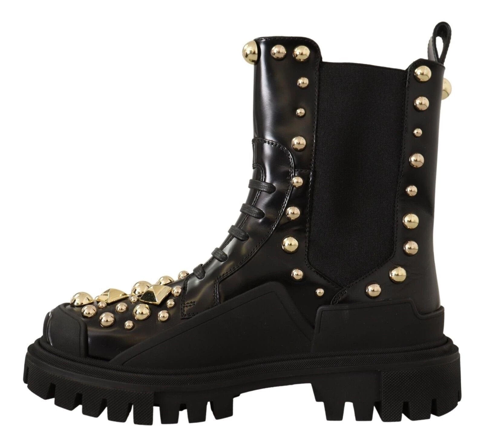 Dolce & Gabbana Black Leather Studded Combat Boots by Dolce & Gabbana