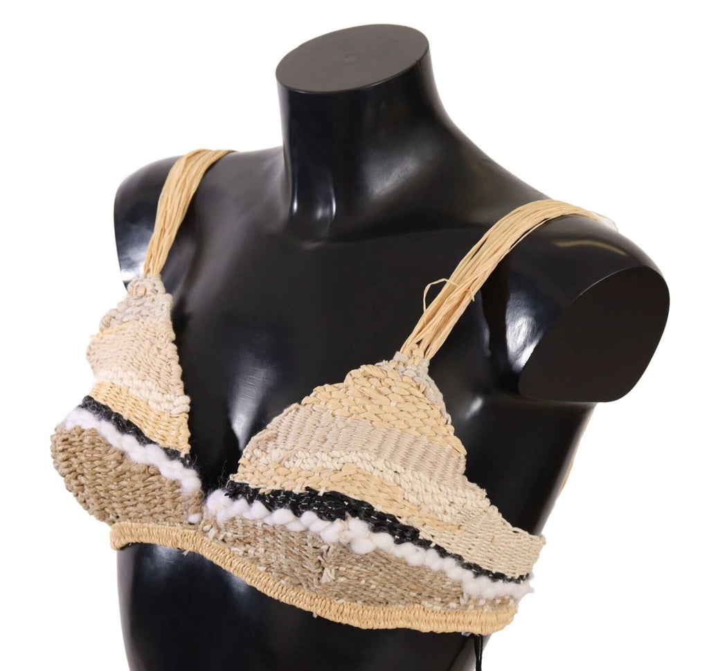 Dolce & Gabbana Beige Straw Raffia Woven Crochet Cover Up Top by Dolce & Gabbana