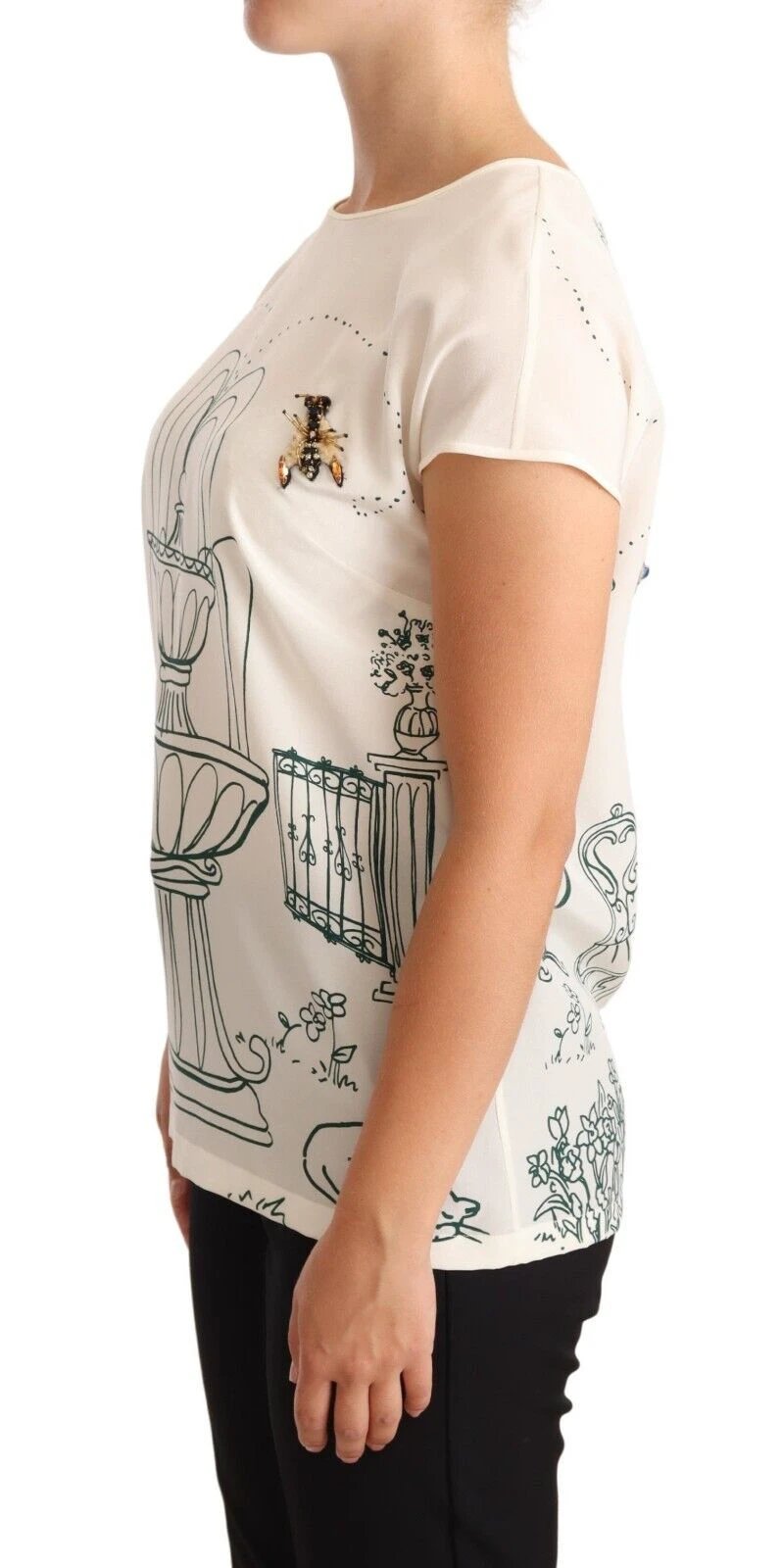 Dolce & Gabbana White Silk Garden Fountain T-Shirt Blouse by Dolce & Gabbana