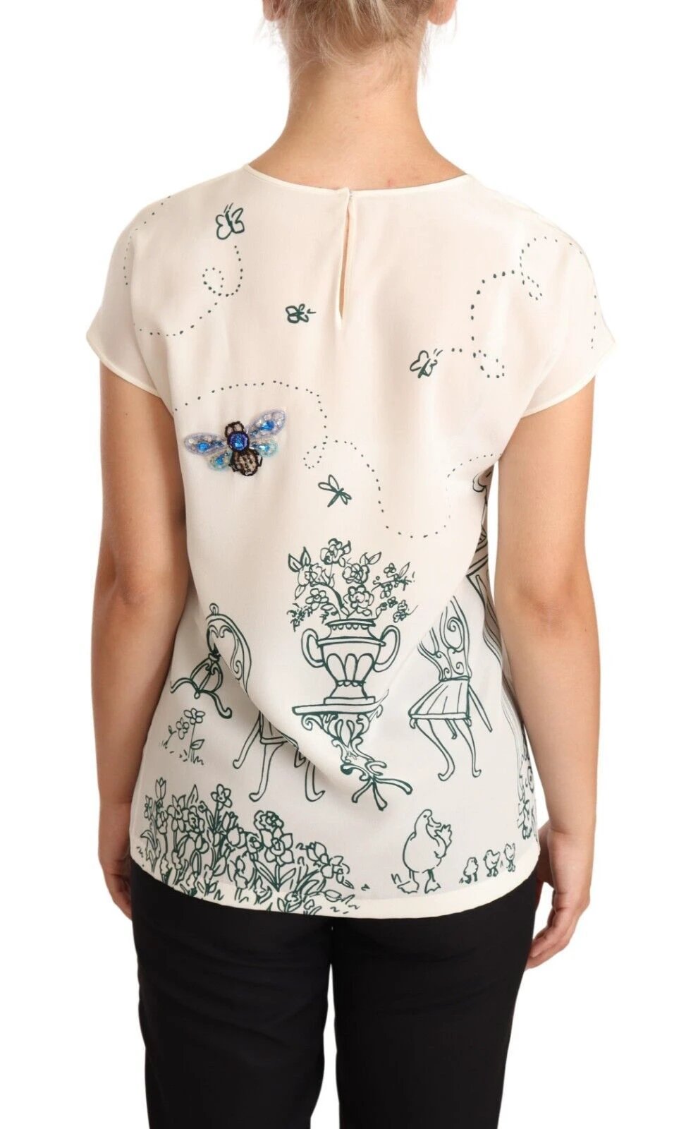 Dolce & Gabbana White Silk Garden Fountain T-Shirt Blouse by Dolce & Gabbana