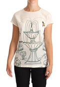 Dolce & Gabbana White Silk Garden Fountain T-Shirt Blouse by Dolce & Gabbana