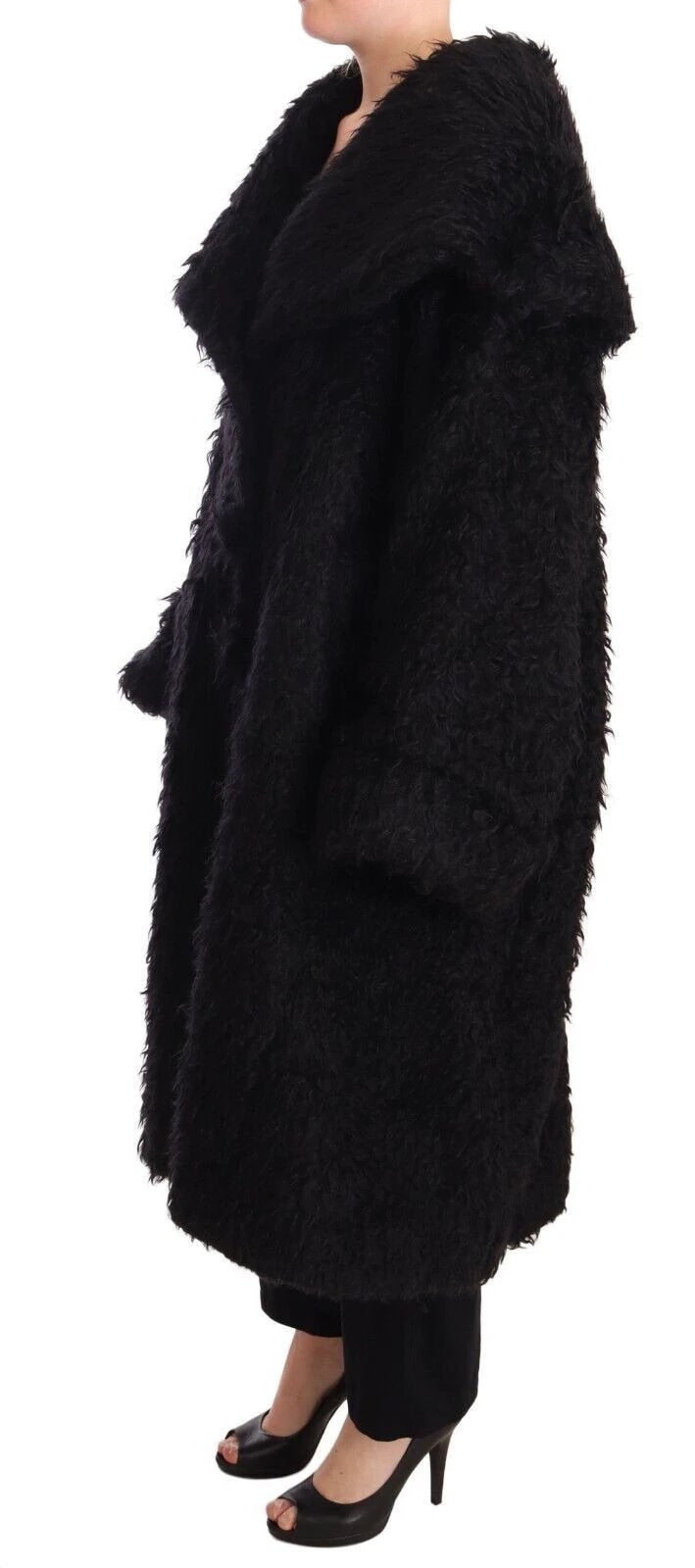 Dolce & Gabbana Black Mohair Fur Cape Trench Coat Jacket by Dolce & Gabbana