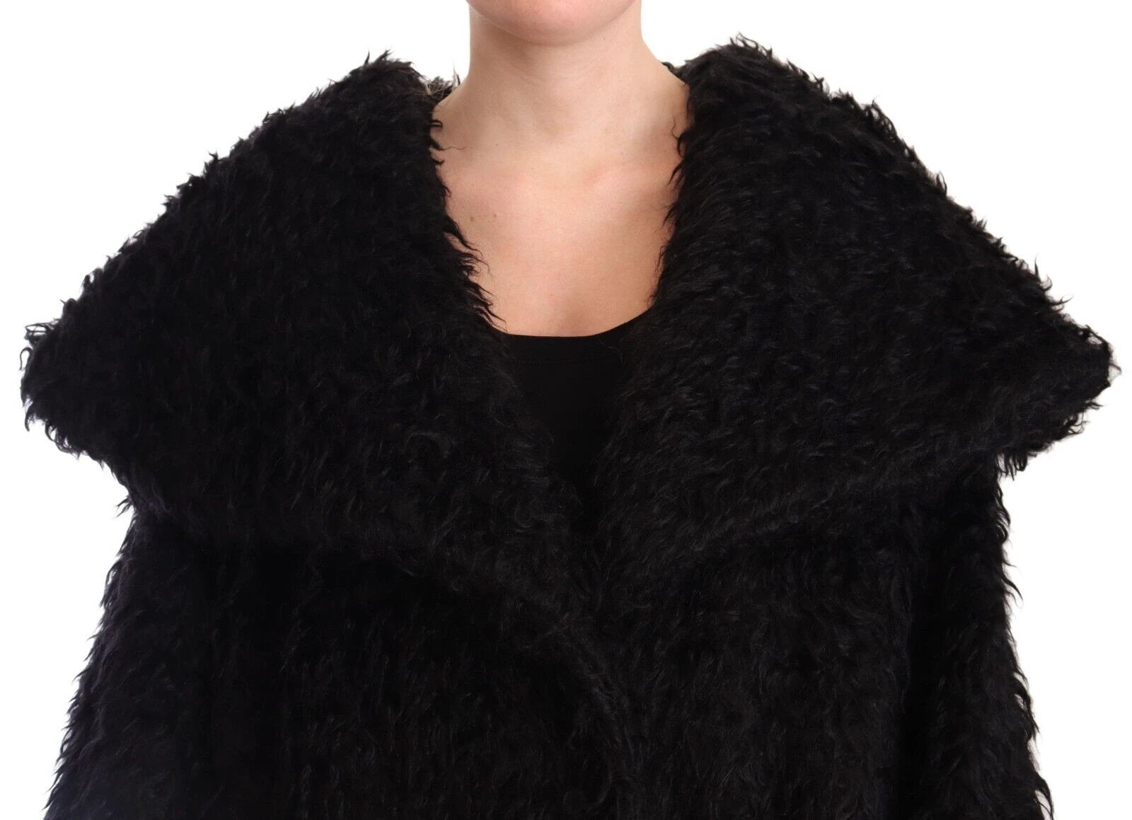 Dolce & Gabbana Black Mohair Fur Cape Trench Coat Jacket by Dolce & Gabbana