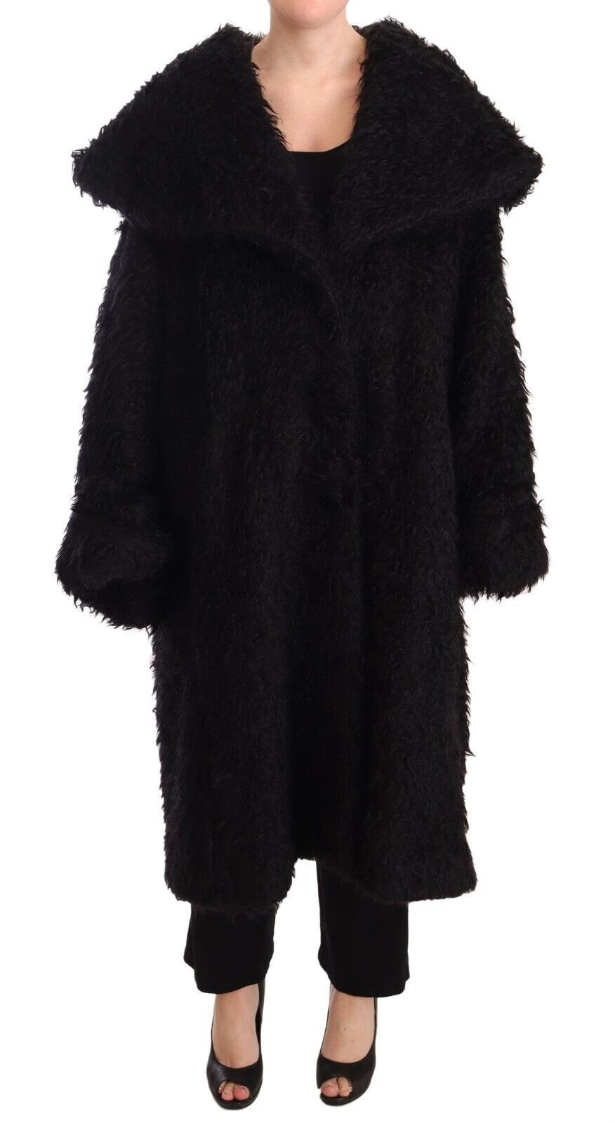 Dolce & Gabbana Black Mohair Fur Cape Trench Coat Jacket by Dolce & Gabbana