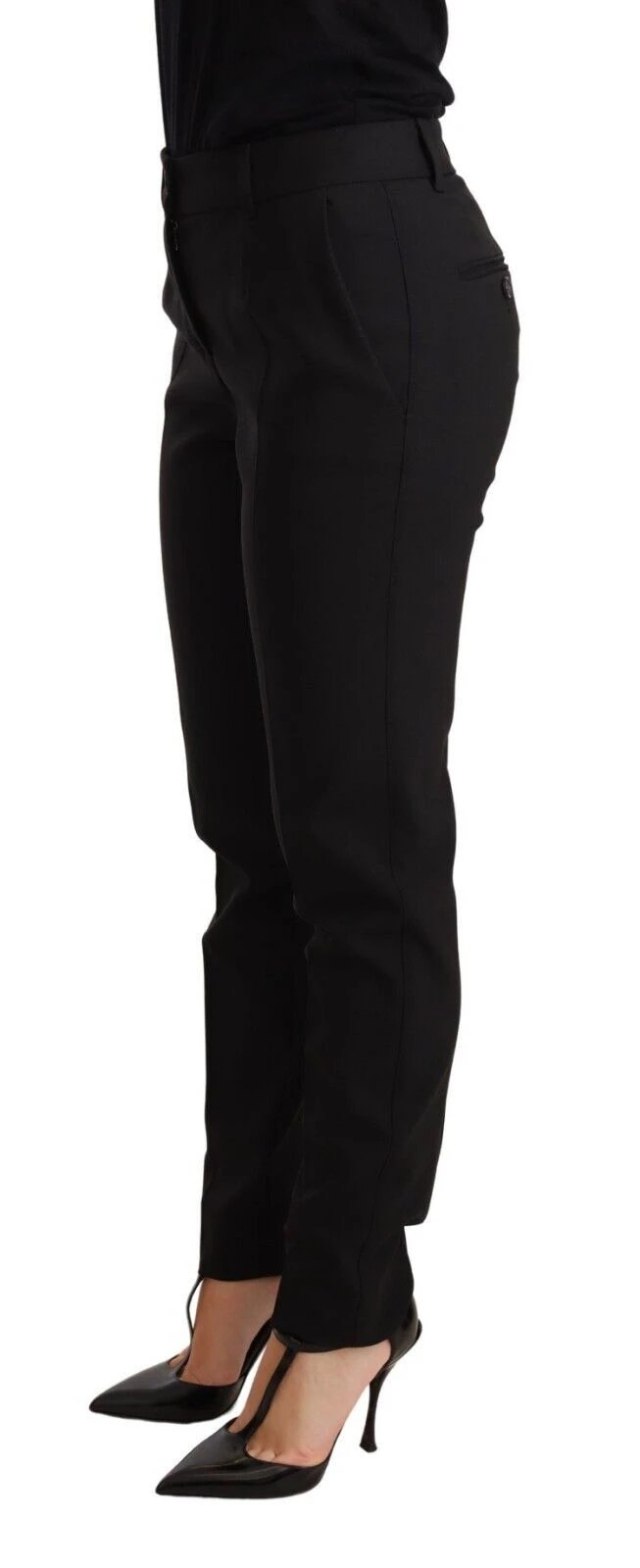 Dolce & Gabbana Black Tapered Women Trouser Virgin Wool Pants by Dolce & Gabbana