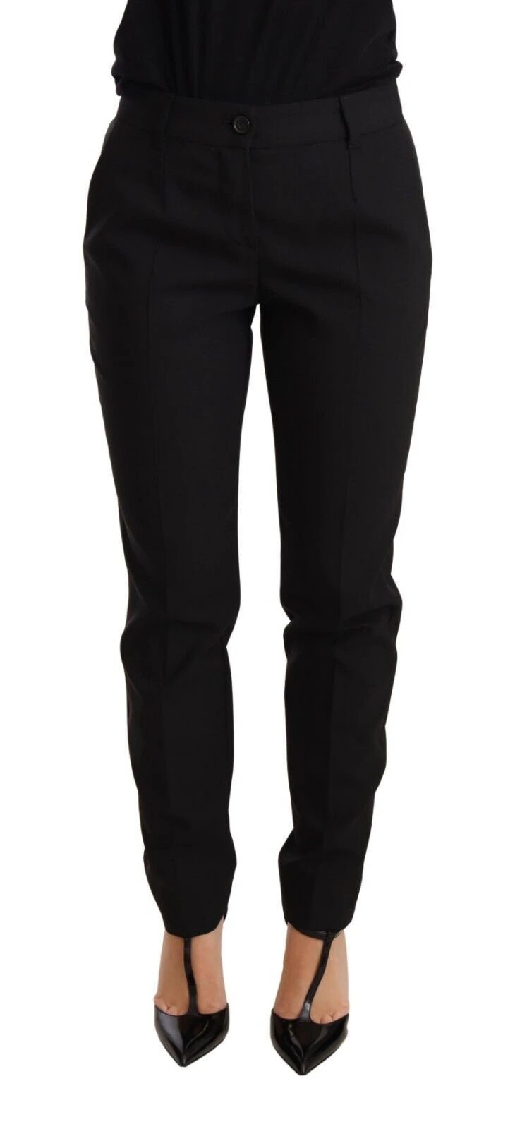 Dolce & Gabbana Black Tapered Women Trouser Virgin Wool Pants by Dolce & Gabbana