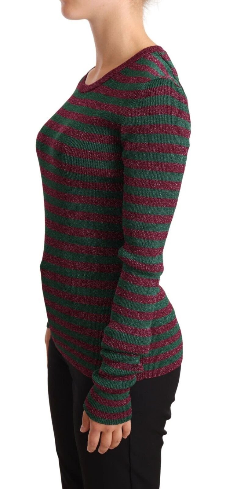Dolce & Gabbana Multicolor Striped Crew Neck Pullover Sweater by Dolce & Gabbana