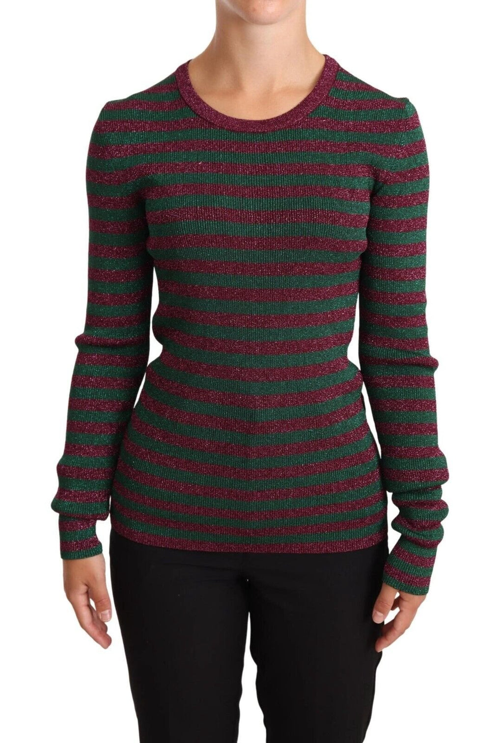 Dolce & Gabbana Multicolor Striped Crew Neck Pullover Sweater by Dolce & Gabbana