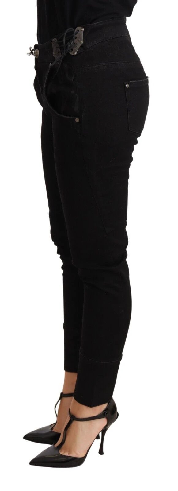 Ermanno Scervino Black Low Waist Skinny Slim Trouser Cotton Jeans by Ermanno Scervino