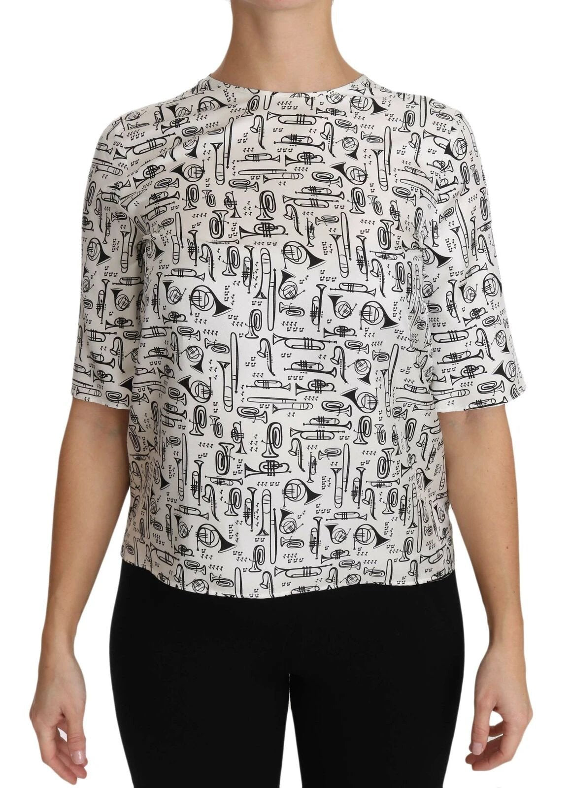 Dolce & Gabbana White Musical Instruments Print Blouse by Dolce & Gabbana