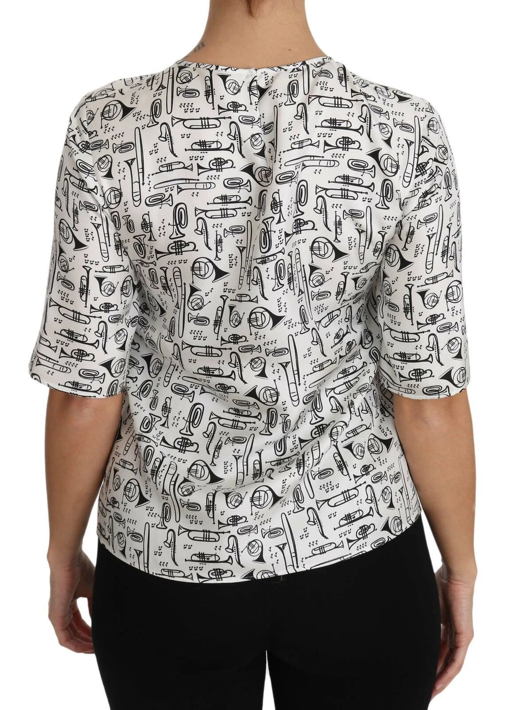 Dolce & Gabbana White Musical Instruments Print Blouse by Dolce & Gabbana