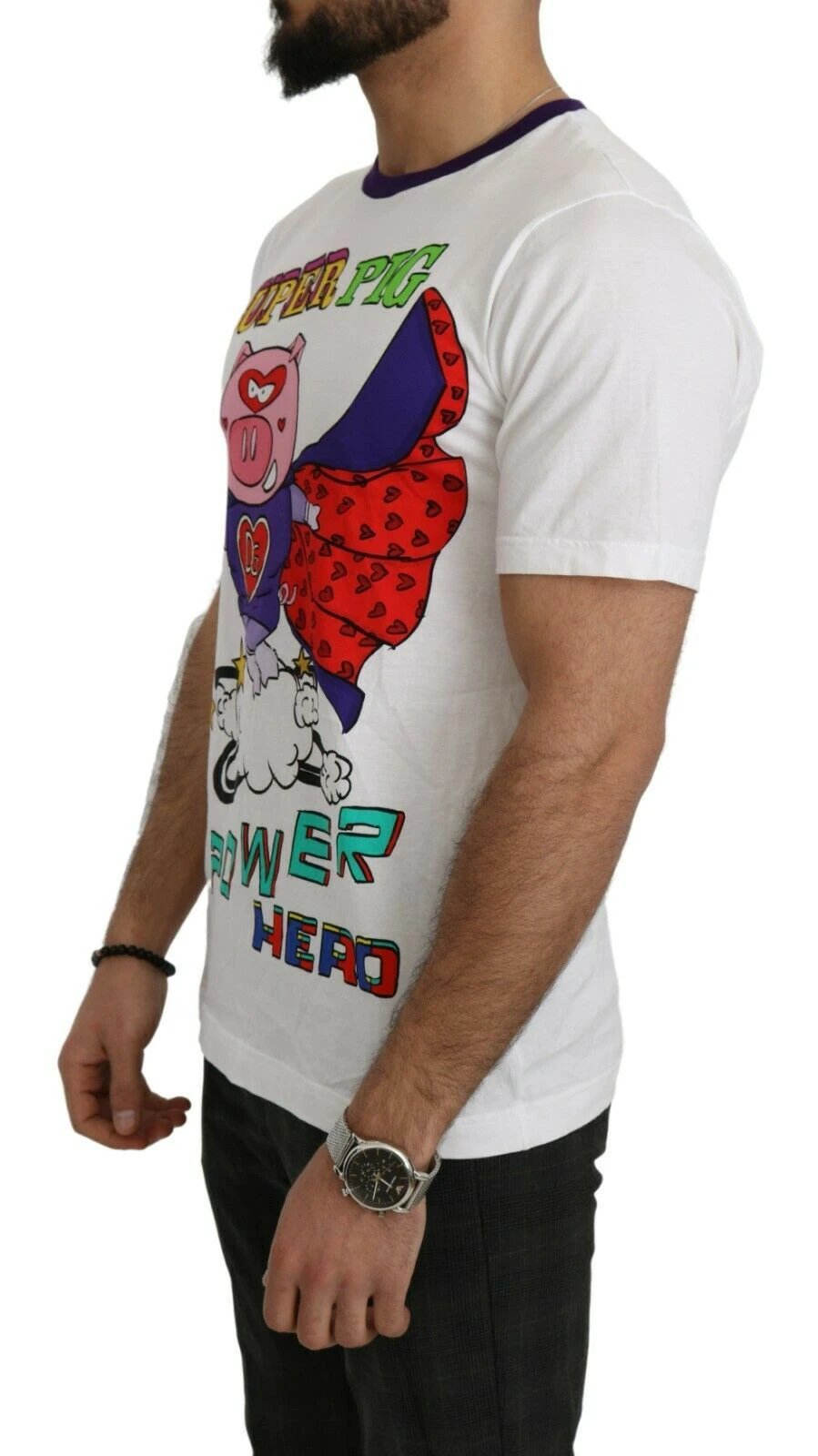 Dolce & Gabbana White Cotton Top Super Power Pig T-shirt by Dolce & Gabbana