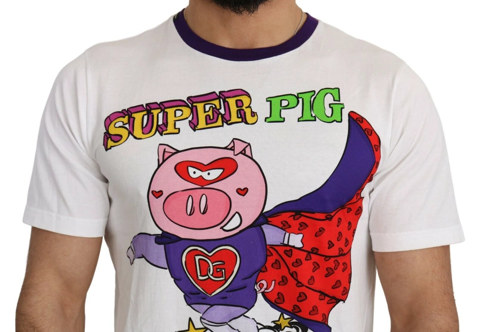 Dolce & Gabbana White Cotton Top Super Power Pig T-shirt by Dolce & Gabbana