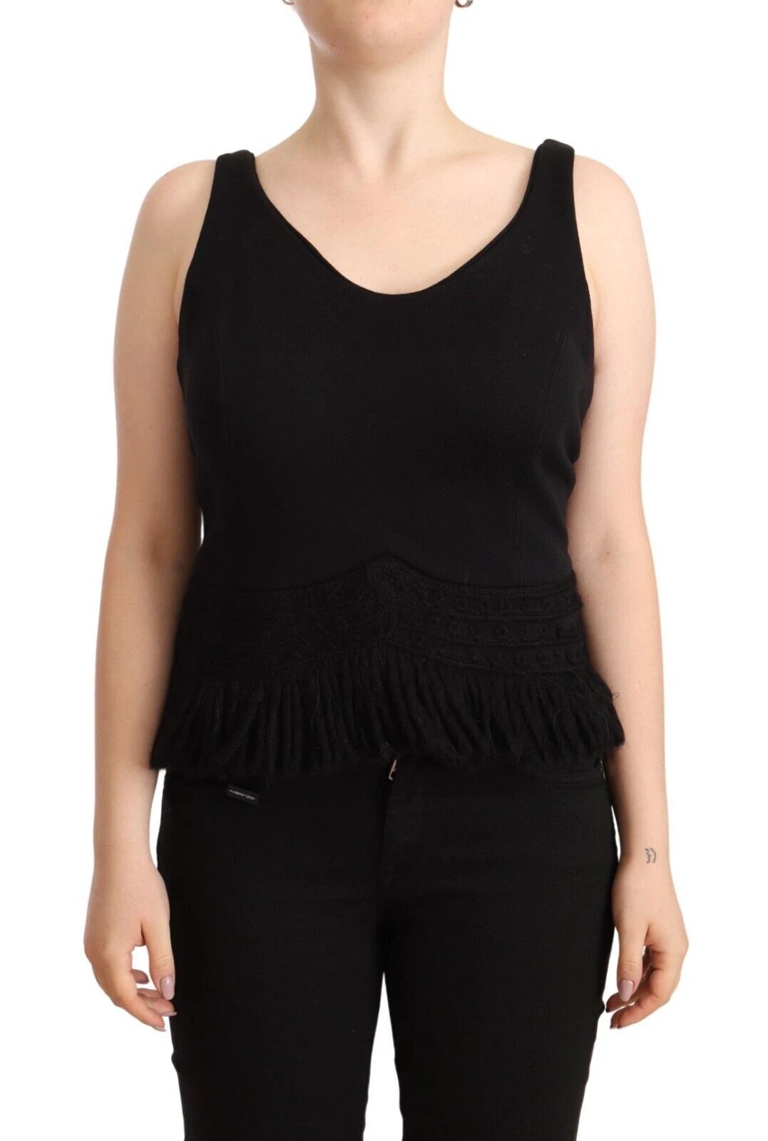 Ermanno Scervino Black Cotton Sleevelesss Tank Casual Top by Ermanno Scervino