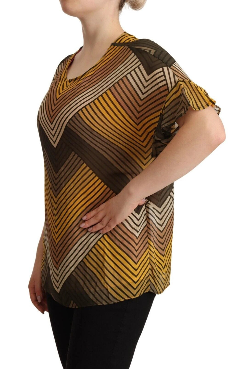 Twinset Multicolor Stripes Short Sleeves Round Neck Top Blouse by Twinset