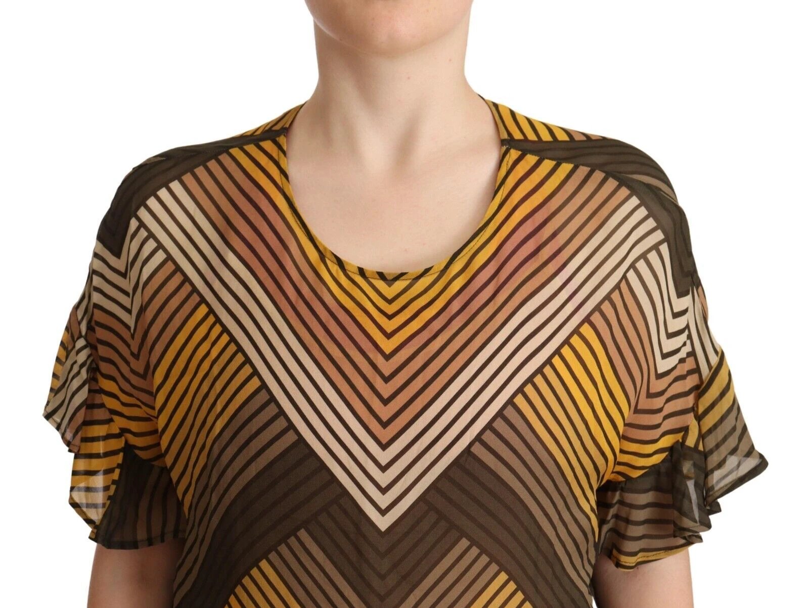 Twinset Multicolor Stripes Short Sleeves Round Neck Top Blouse by Twinset