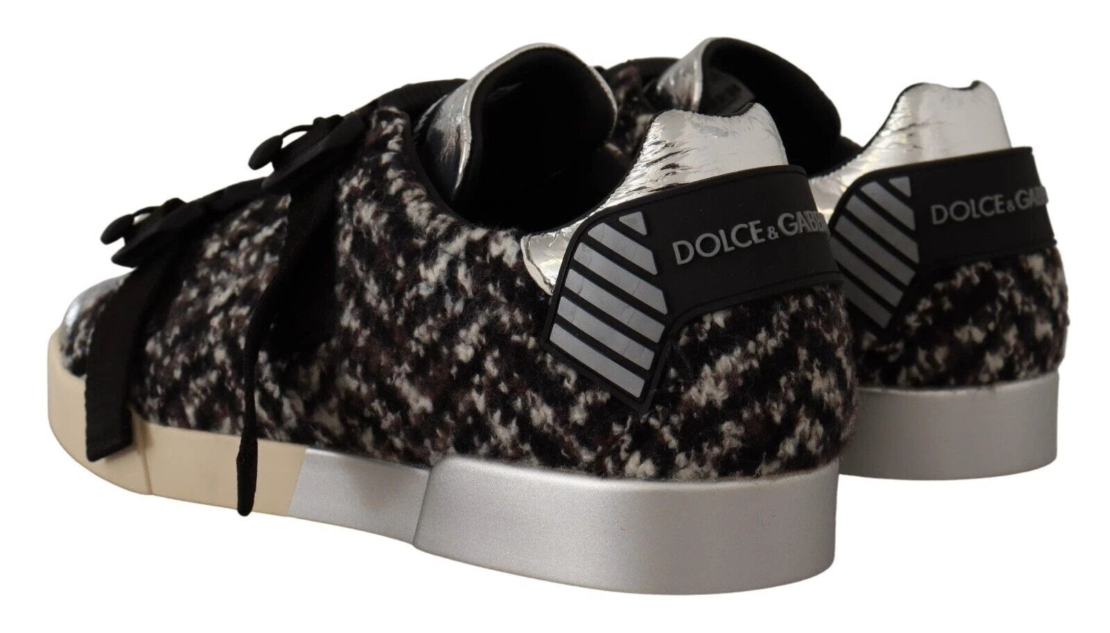 Dolce & Gabbana Silver Leather Brown Cotton Wool Sneakers Shoes by Dolce & Gabbana