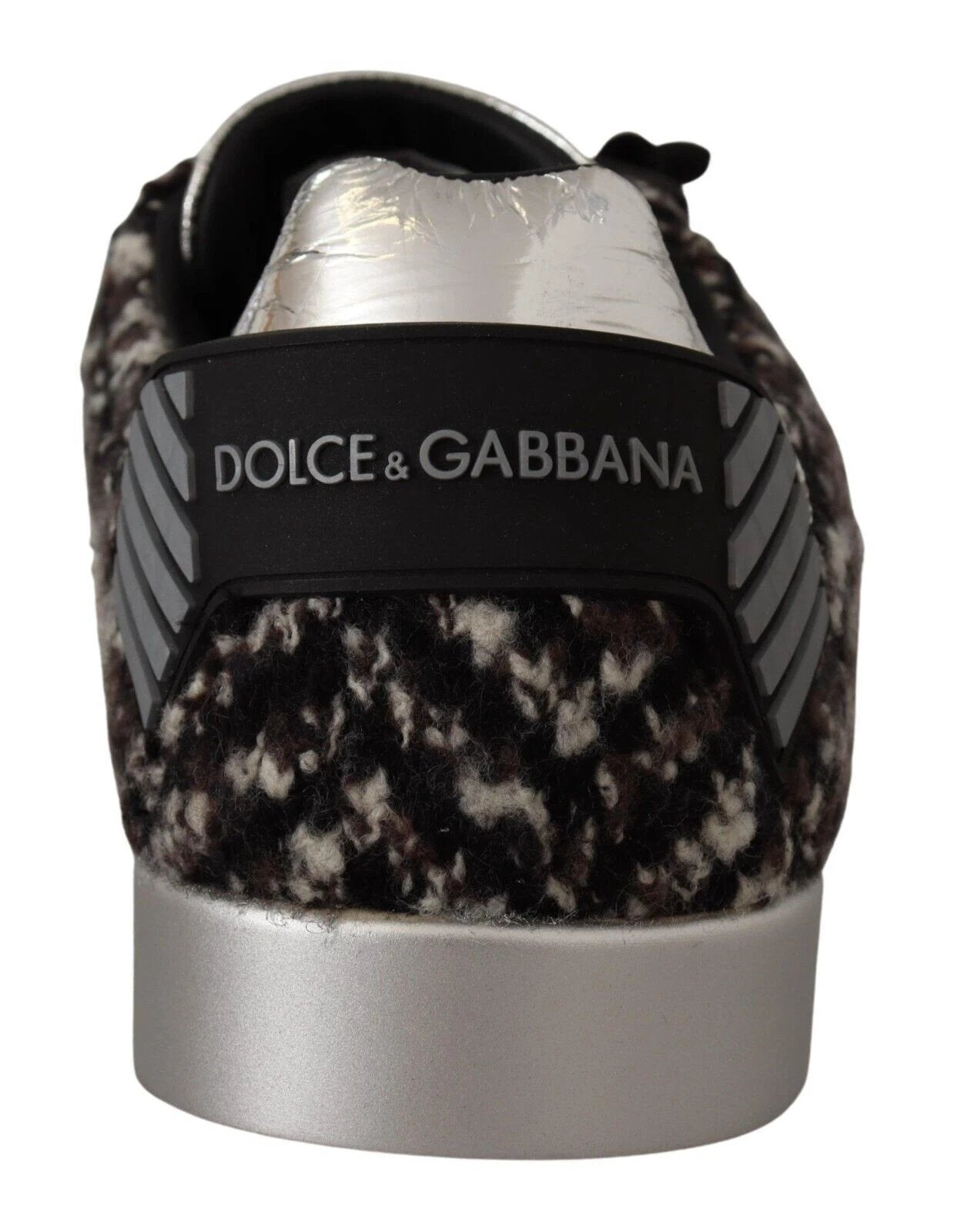 Dolce & Gabbana Silver Leather Brown Cotton Wool Sneakers Shoes by Dolce & Gabbana