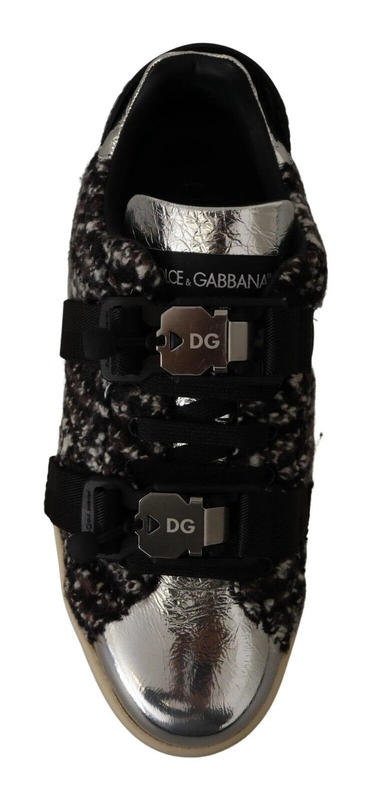 Dolce & Gabbana Silver Leather Brown Cotton Wool Sneakers Shoes by Dolce & Gabbana