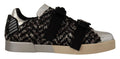 Dolce & Gabbana Silver Leather Brown Cotton Wool Sneakers Shoes by Dolce & Gabbana