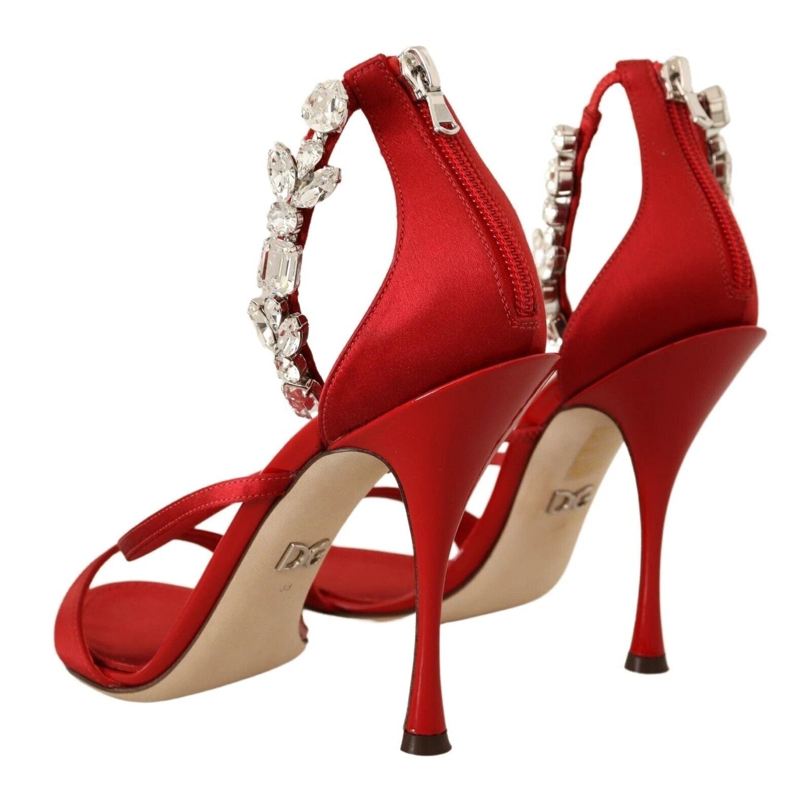Dolce & Gabbana Red Satin Crystals Sandals Keira Heels Shoes by Dolce & Gabbana