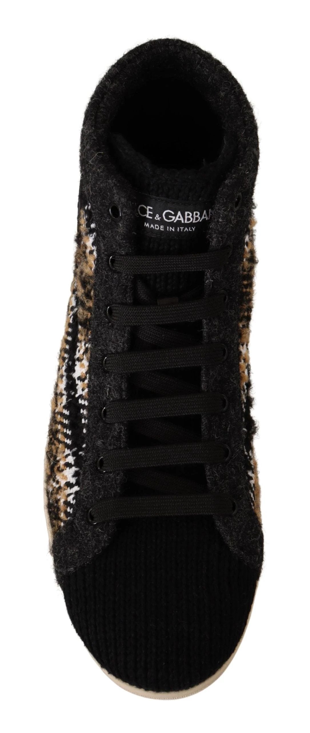 Dolce & Gabbana Beige Brown Wool Cotton High Top Sneakers by Dolce & Gabbana