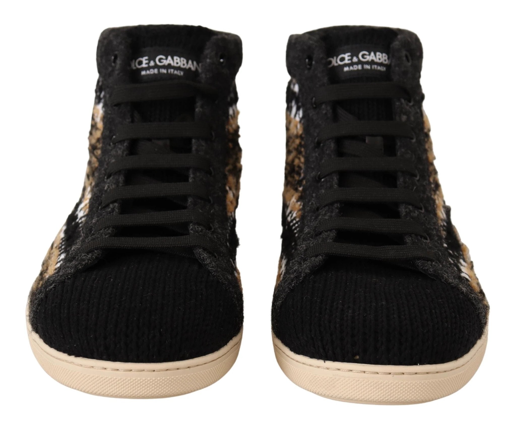 Dolce & Gabbana Beige Brown Wool Cotton High Top Sneakers by Dolce & Gabbana