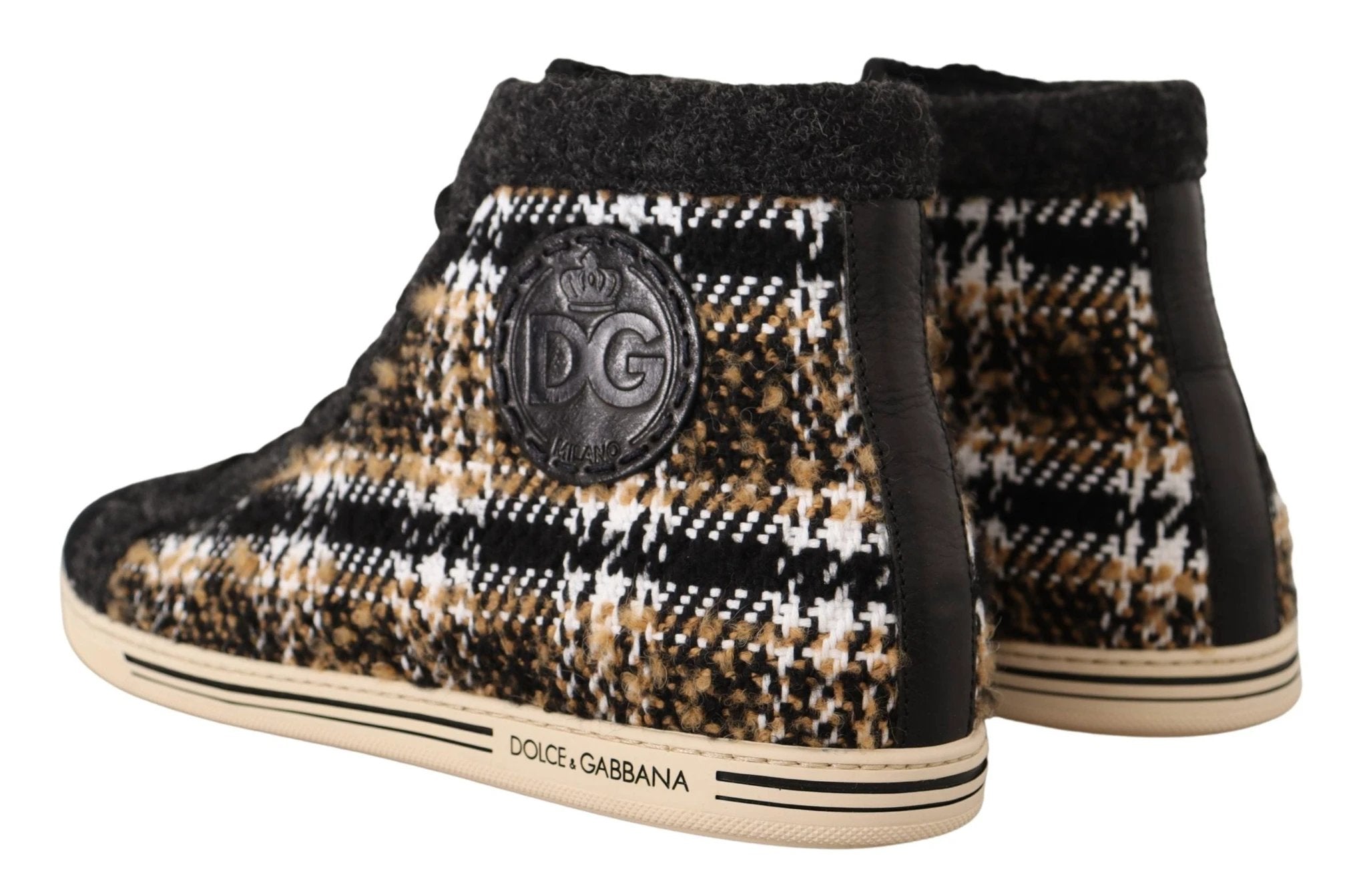 Dolce & Gabbana Beige Brown Wool Cotton High Top Sneakers by Dolce & Gabbana