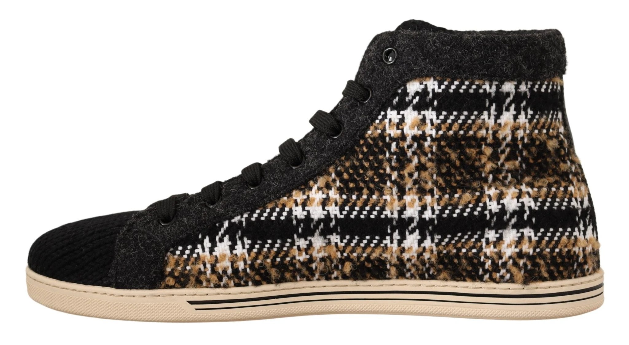 Dolce & Gabbana Beige Brown Wool Cotton High Top Sneakers by Dolce & Gabbana