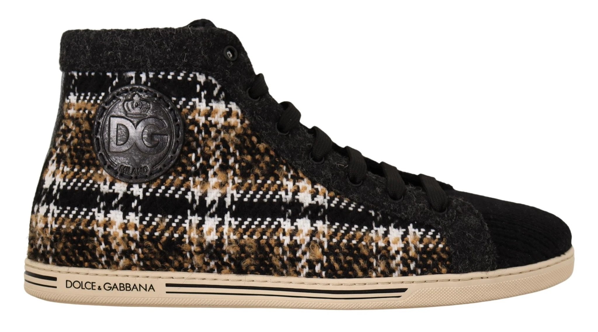 Dolce & Gabbana Beige Brown Wool Cotton High Top Sneakers by Dolce & Gabbana