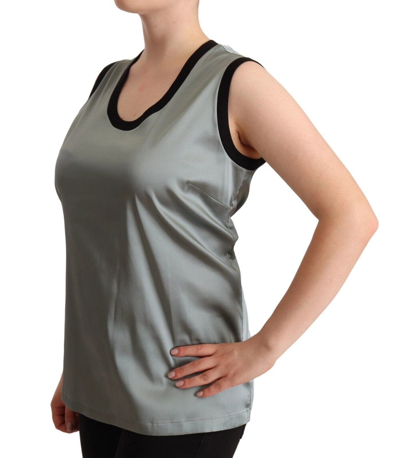 Dolce & Gabbana Silver Round Neck Sleeveless Casual Tank Top by Dolce & Gabbana