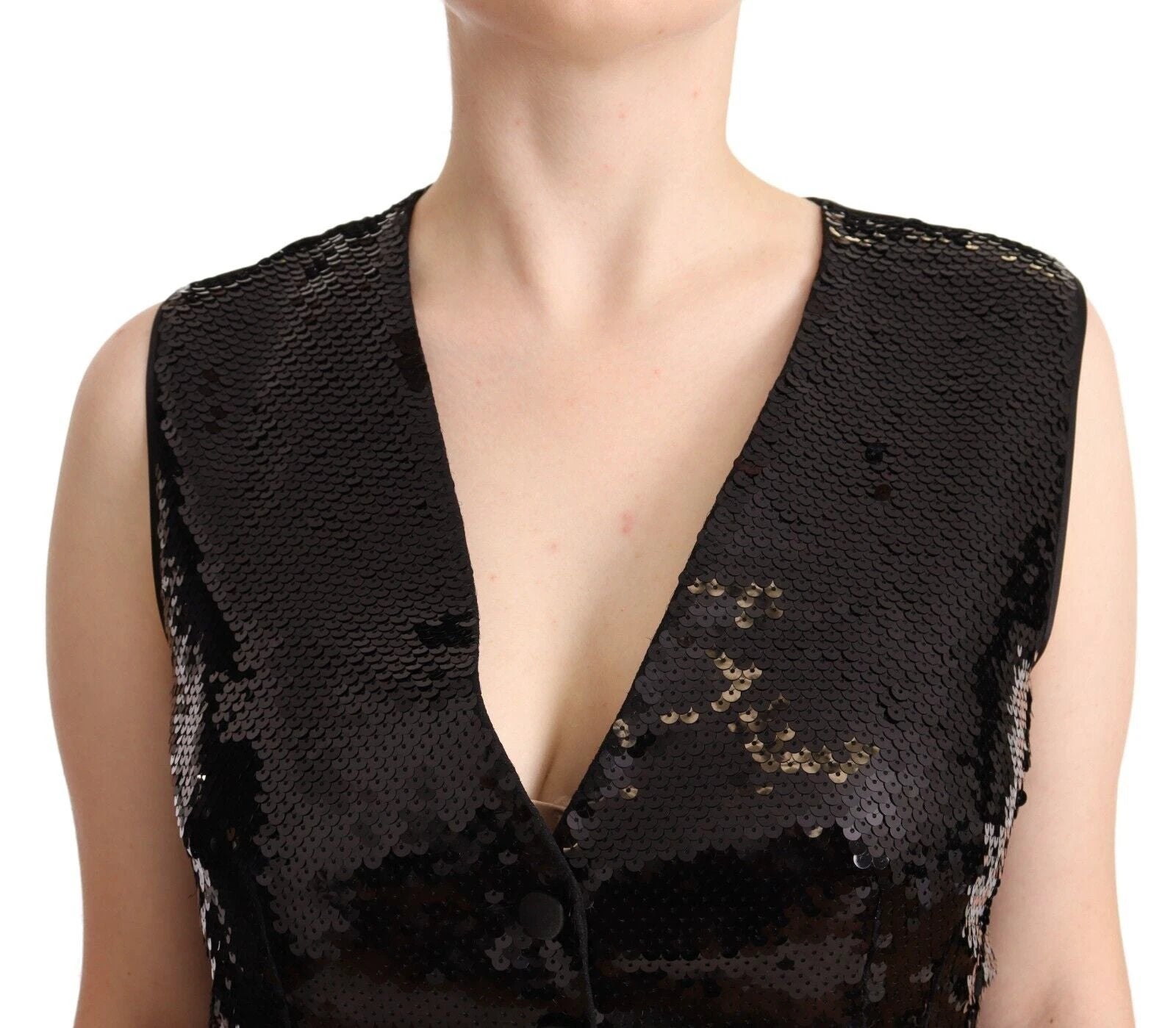 Dolce & Gabbana Black Sequin V-Neck Sleeveless Vest Tank Top by Dolce & Gabbana