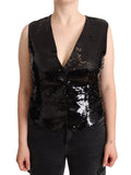 Dolce & Gabbana Black Sequin V-Neck Sleeveless Vest Tank Top by Dolce & Gabbana