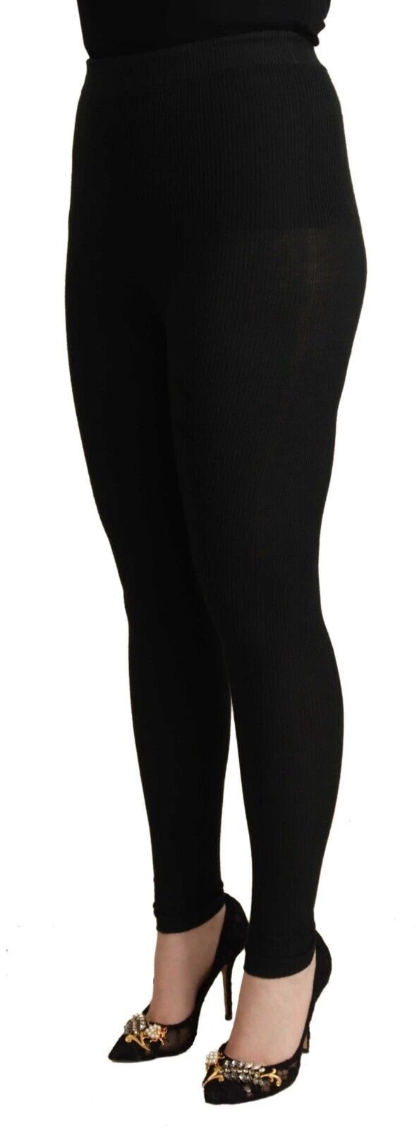 Dolce & Gabbana Black Cashmere Stretch Waist Tights Pants by Dolce & Gabbana