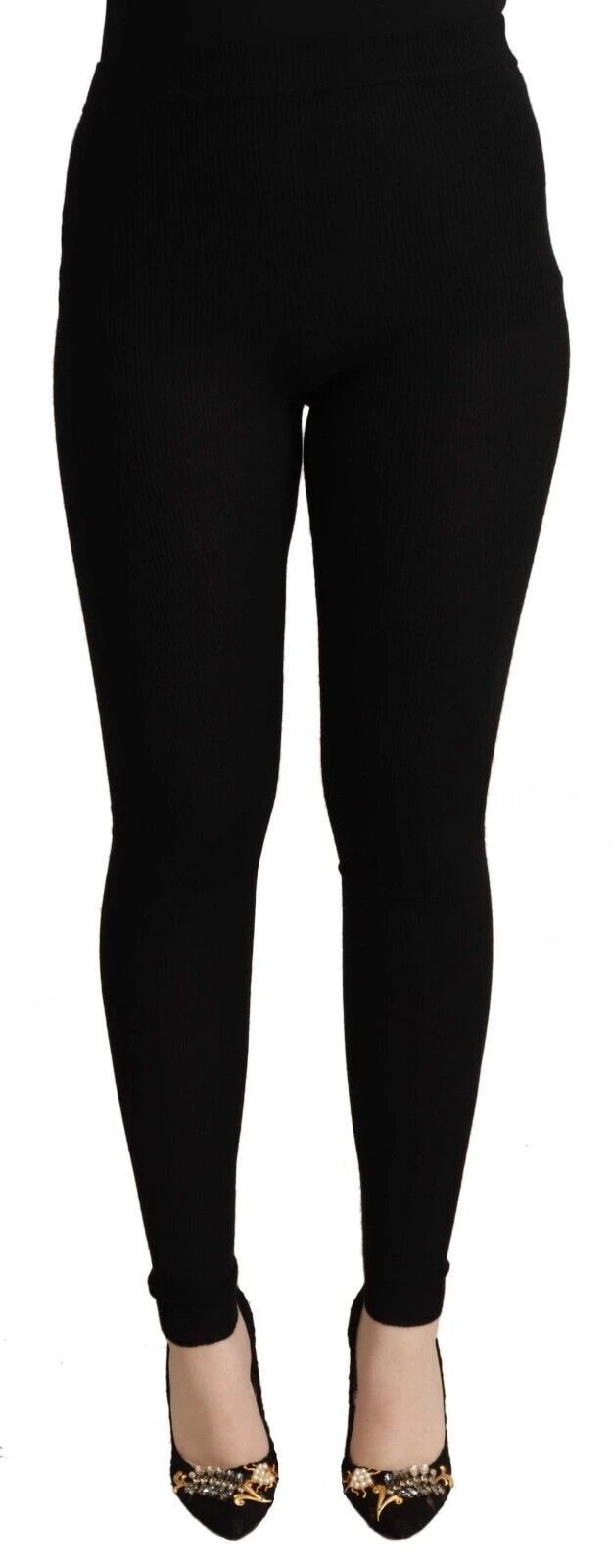 Dolce & Gabbana Black Cashmere Stretch Waist Tights Pants by Dolce & Gabbana
