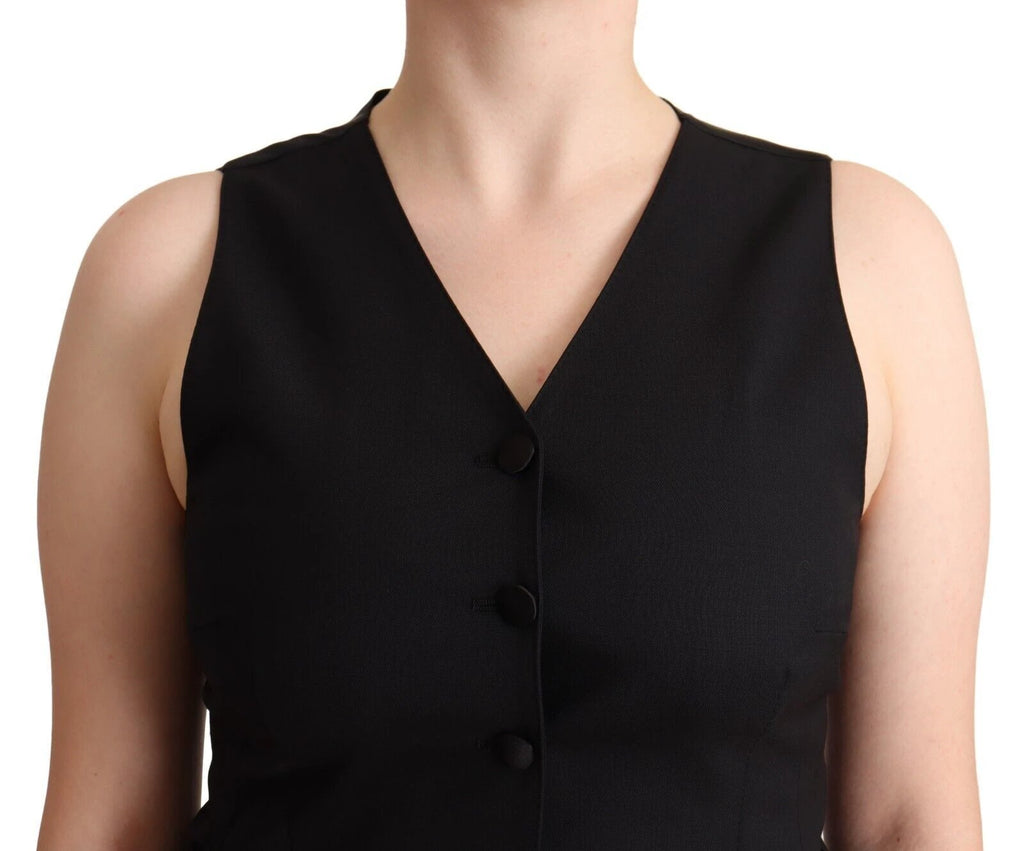 Dolce & Gabbana Black Button Down Sleeveless Viscose Vest Top by Dolce & Gabbana