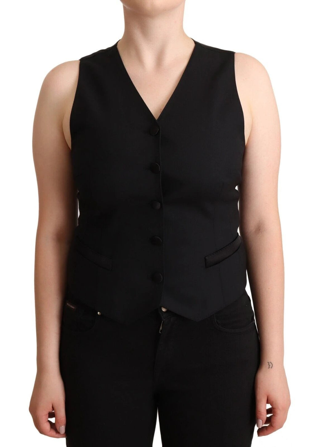 Dolce & Gabbana Black Button Down Sleeveless Viscose Vest Top by Dolce & Gabbana
