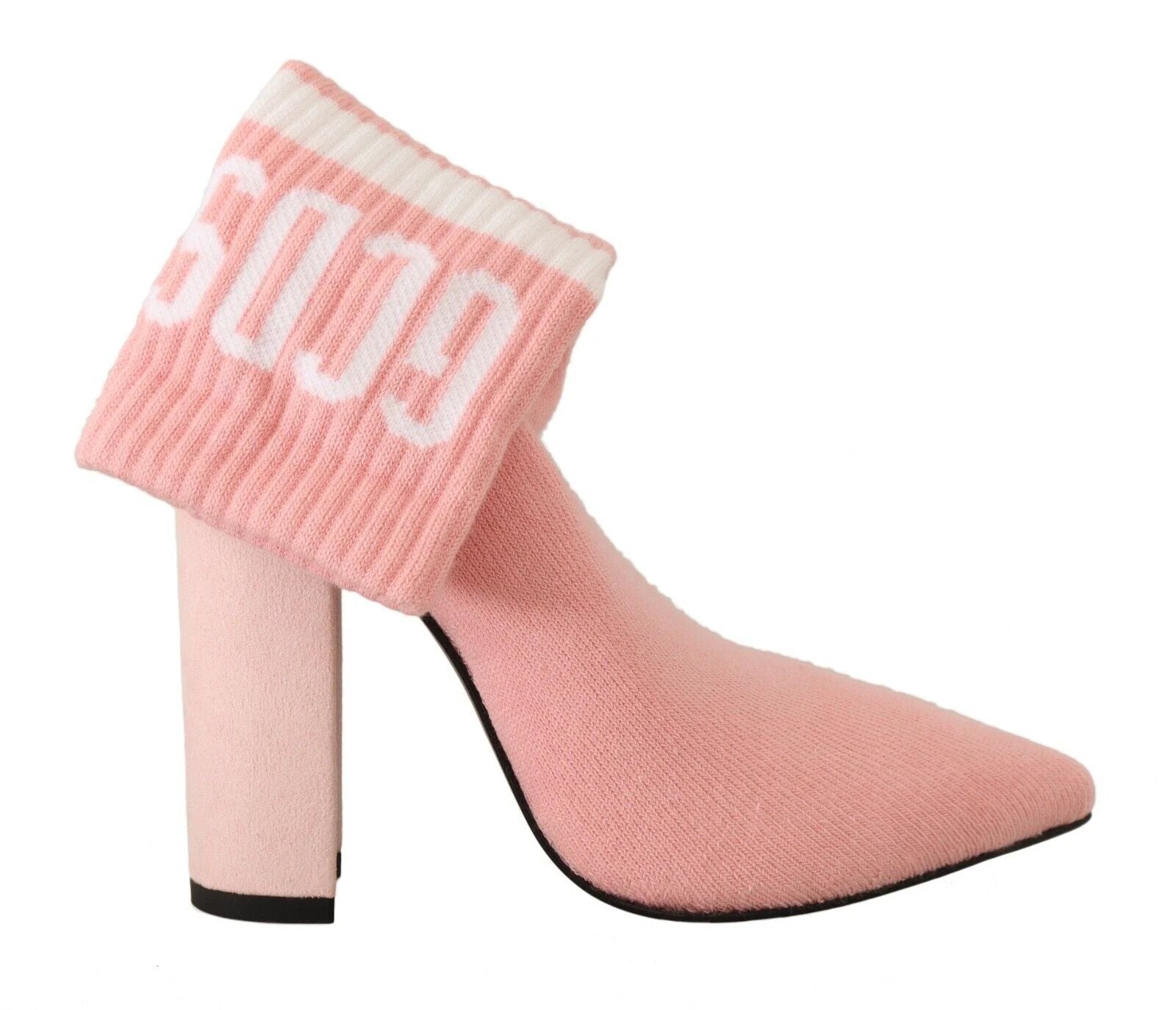 GCDS Pink Suede Logo Socks Block Heel Ankle Boots Shoes by GCDS