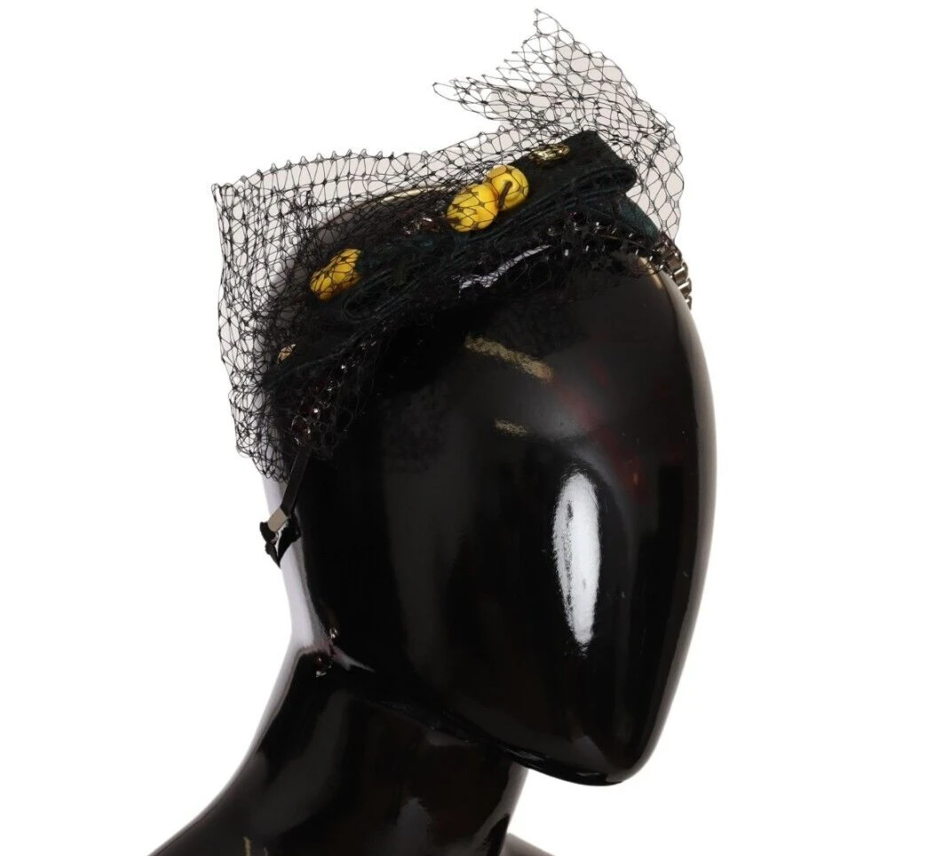 Dolce & Gabbana Silver Tiara Crystals Fruits Black Mesh Diadem Headband by Dolce & Gabbana
