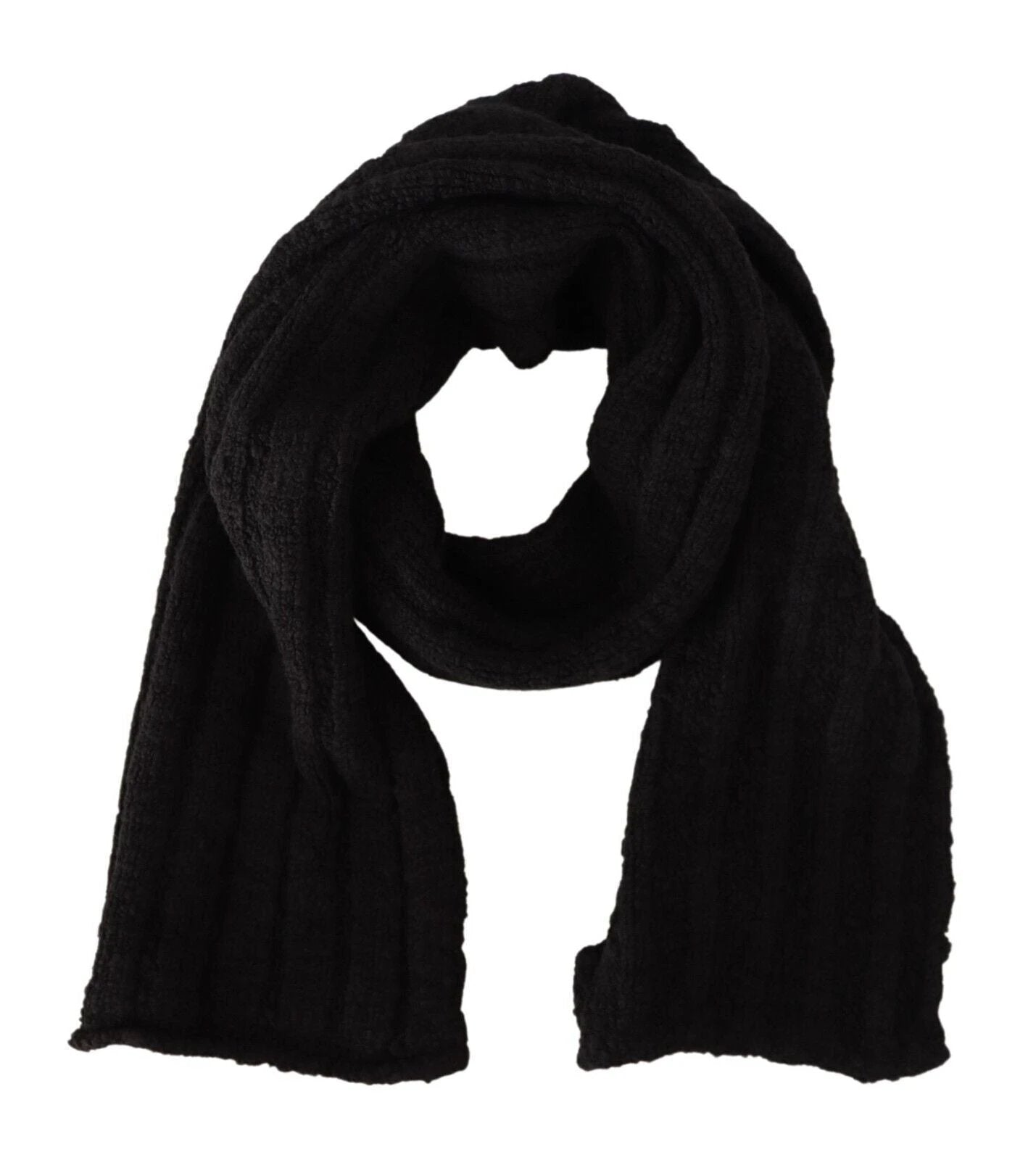 Dolce & Gabbana Black Virgin Wool Knitted Unisex Warmer Shawl Scarf by Dolce & Gabbana