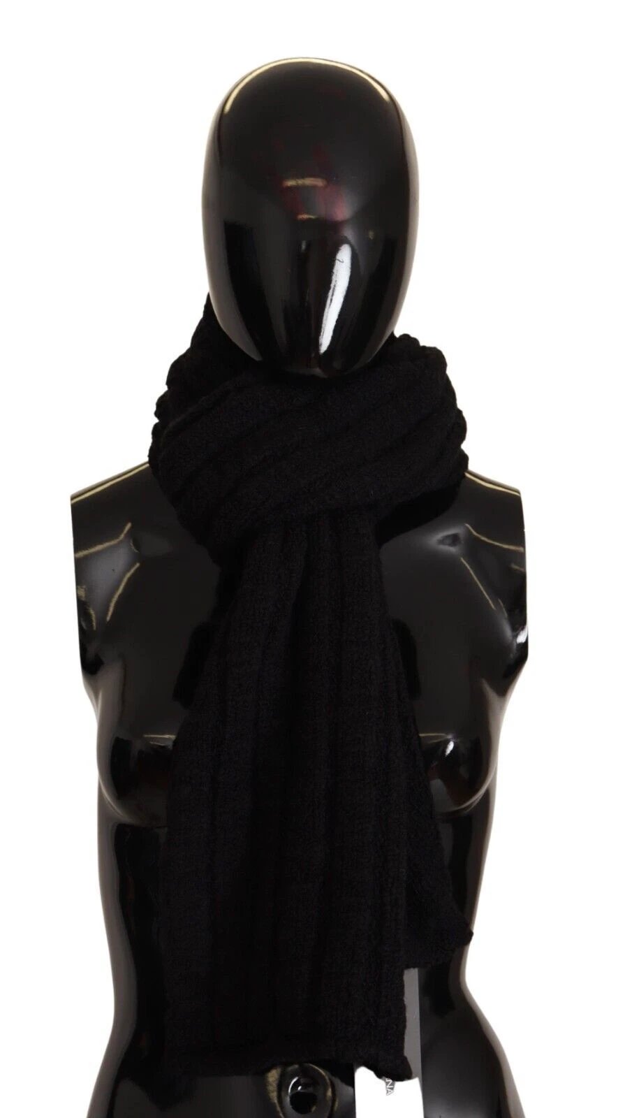 Dolce & Gabbana Black Virgin Wool Knitted Unisex Warmer Shawl Scarf by Dolce & Gabbana
