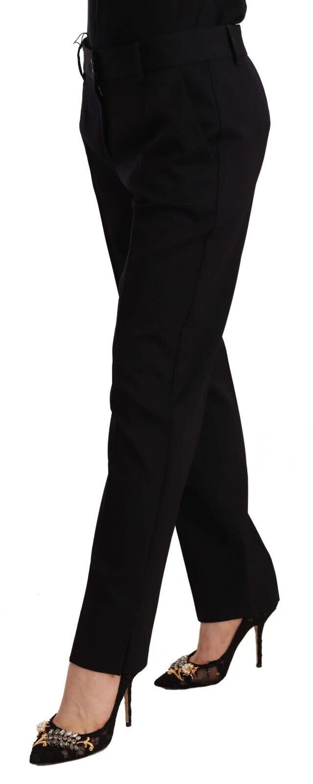 Dolce & Gabbana Black Mid Waist Skinny Trouser Wool Pants by Dolce & Gabbana