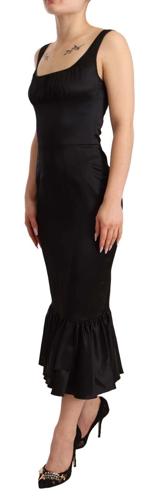 Dolce & Gabbana Black Silk Stretch Sheath Mermaid Midi Dress by Dolce & Gabbana