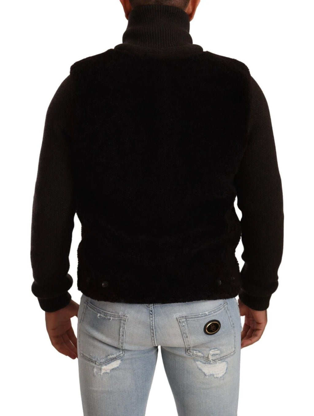 Dolce & Gabbana Black Leather Mens Turtle Neck Coat Jacket by Dolce & Gabbana