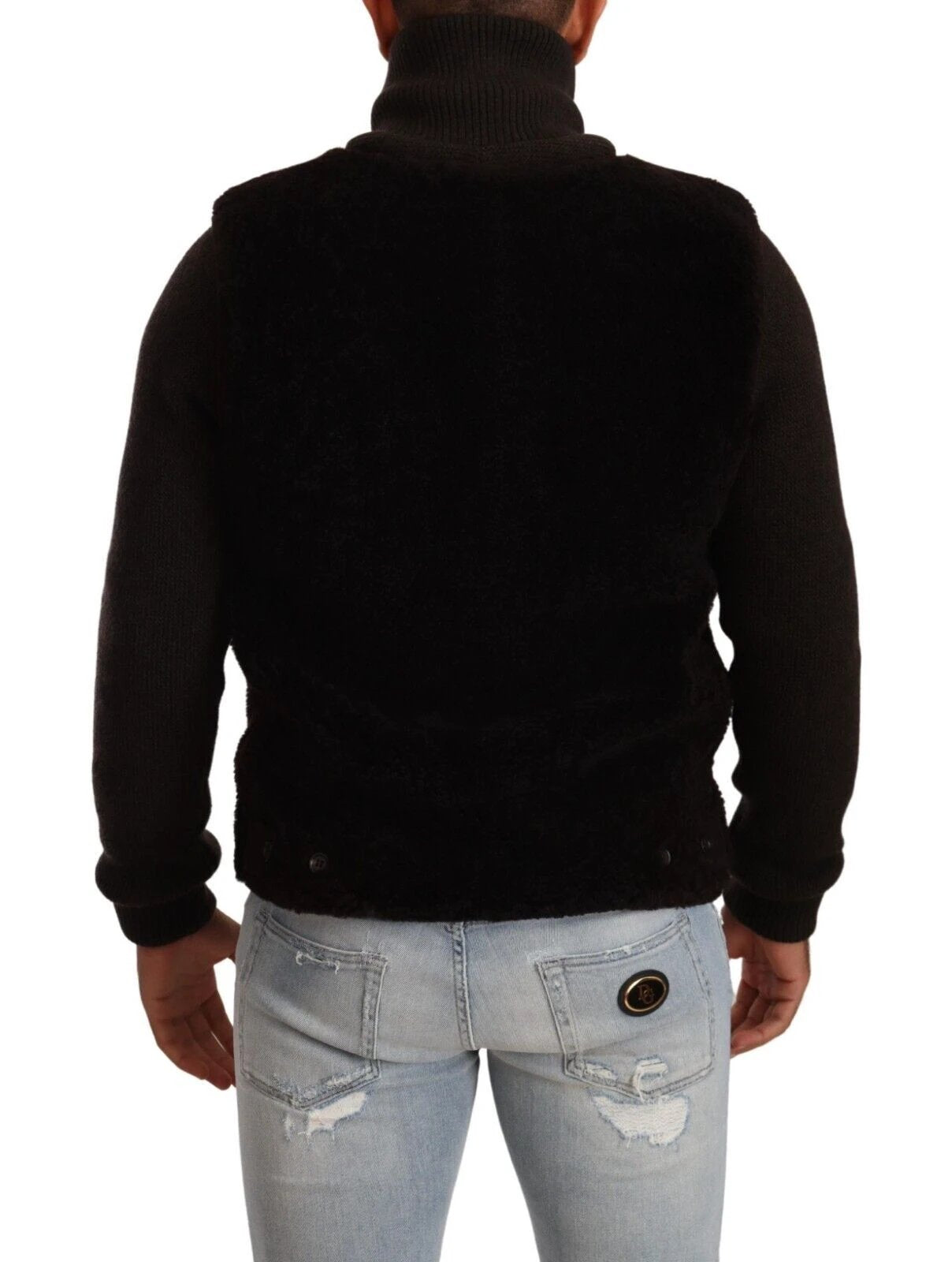Dolce & Gabbana Black Leather Mens Turtle Neck Coat Jacket by Dolce & Gabbana