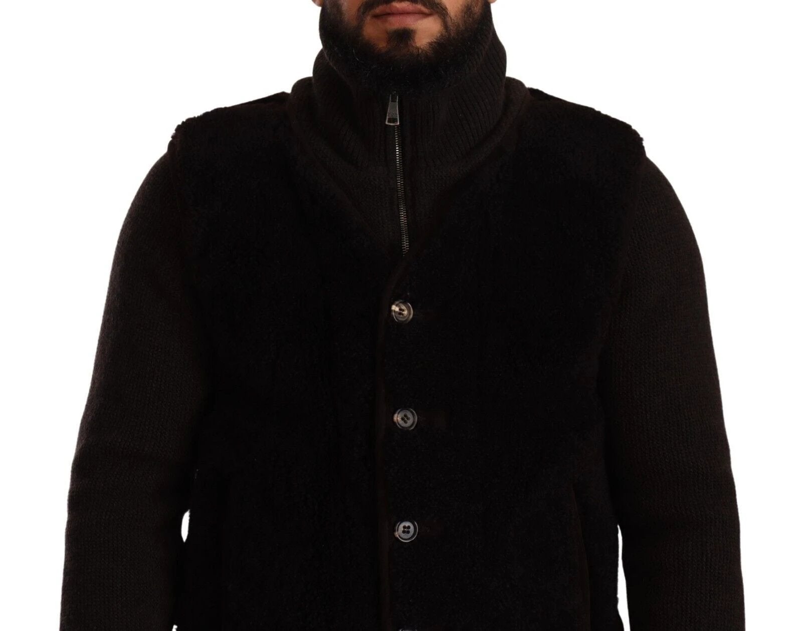 Dolce & Gabbana Black Leather Mens Turtle Neck Coat Jacket by Dolce & Gabbana