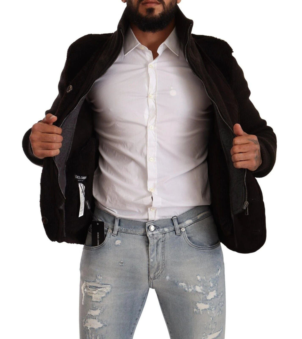 Dolce & Gabbana Black Leather Mens Turtle Neck Coat Jacket by Dolce & Gabbana