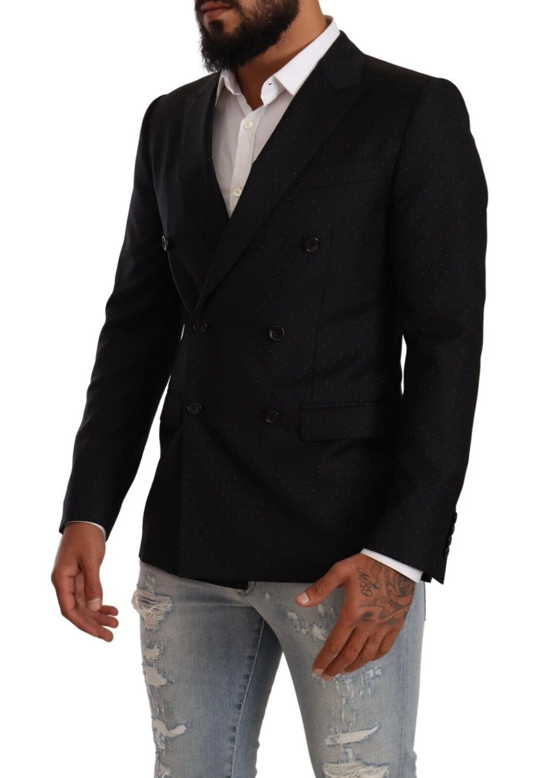 Dolce & Gabbana Black Dotted Double Breasted MARTINI Jacket by Dolce & Gabbana