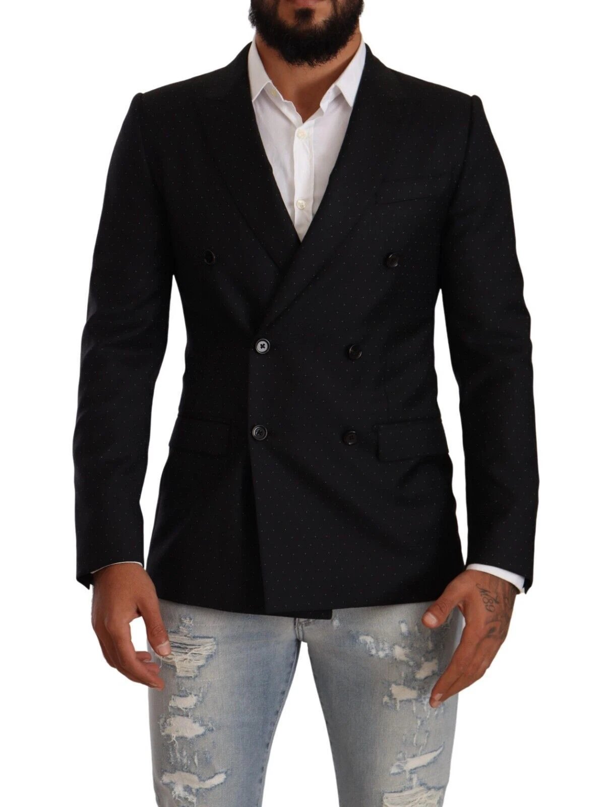 Dolce & Gabbana Black Dotted Double Breasted MARTINI Jacket by Dolce & Gabbana