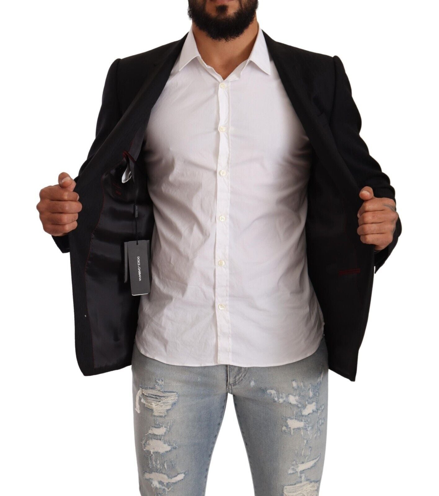 Dolce & Gabbana Black Wool Single Breasted Suit GOLD Jacket by Dolce & Gabbana